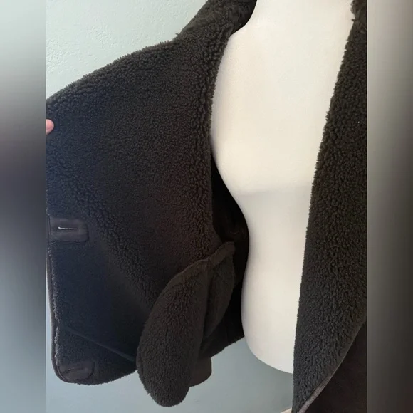 ZARA DOUBLE-FACED BROWN FAUX SHEARLING LAPEL FUR COLLAR, AVIATOR JACKET - Picture 6 of 6